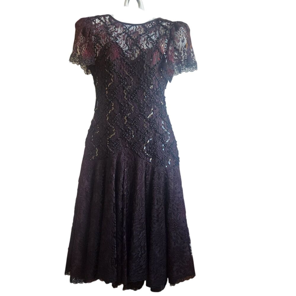 HW Collections VTG Black Lace Overlay Plum Midi Dress-Whimsygoth-Fairy-Event-7/8